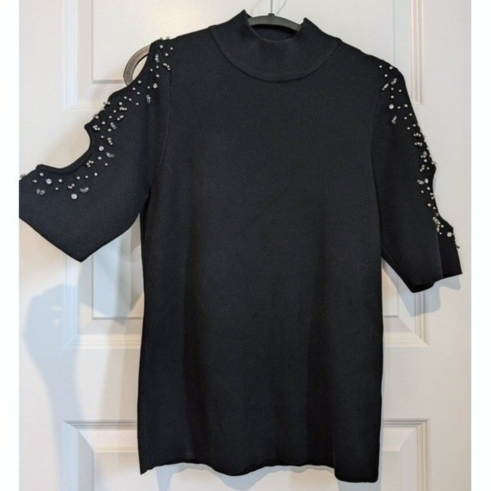 The Limited‎ Beaded Cold Shoulder Black Sweater